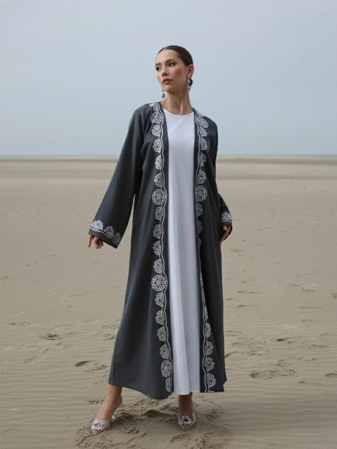 ISHIN 3-Piece Embroidered Abaya, Maxi Dress and Hijab Set - Image 1